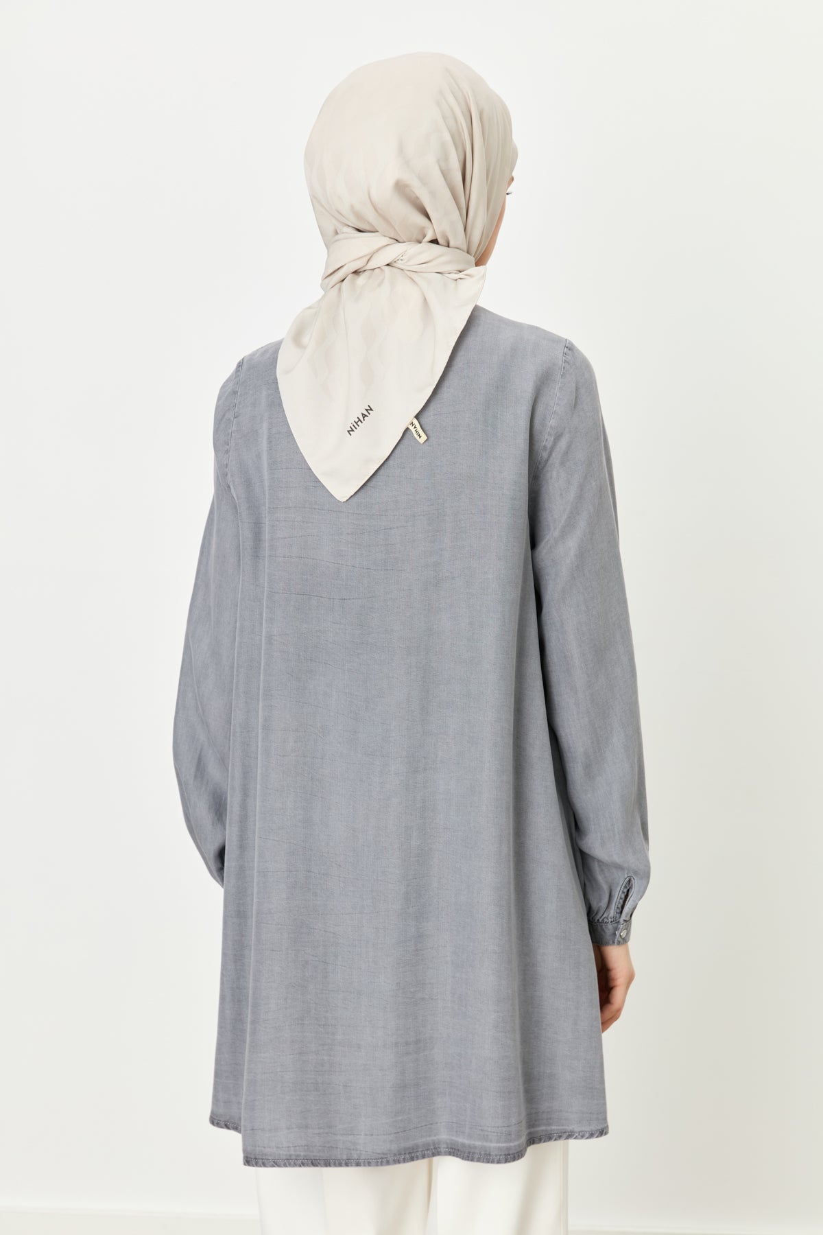 Tencel Tunic with Skirt Hem Detail - Grey
