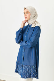 Tencel Tunic with Hem Detail - Indigo