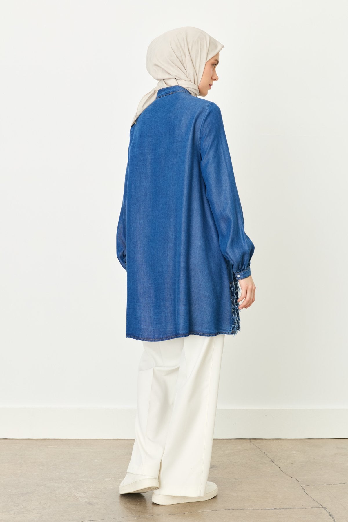 Tencel Tunic with Hem Detail - Indigo