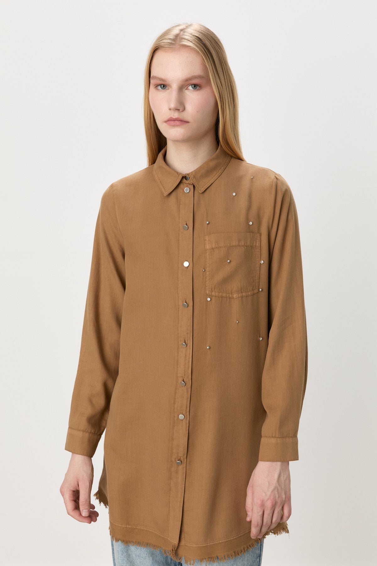 Etek Altı Püsküllü Tencel Tunik - Camel