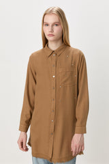 Etek Altı Püsküllü Tencel Tunik - Camel