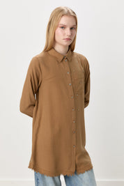 Etek Altı Püsküllü Tencel Tunik - Camel
