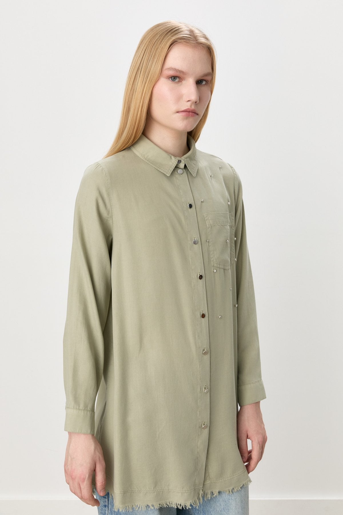 Etek Altı Püsküllü Tencel Tunik - Haki