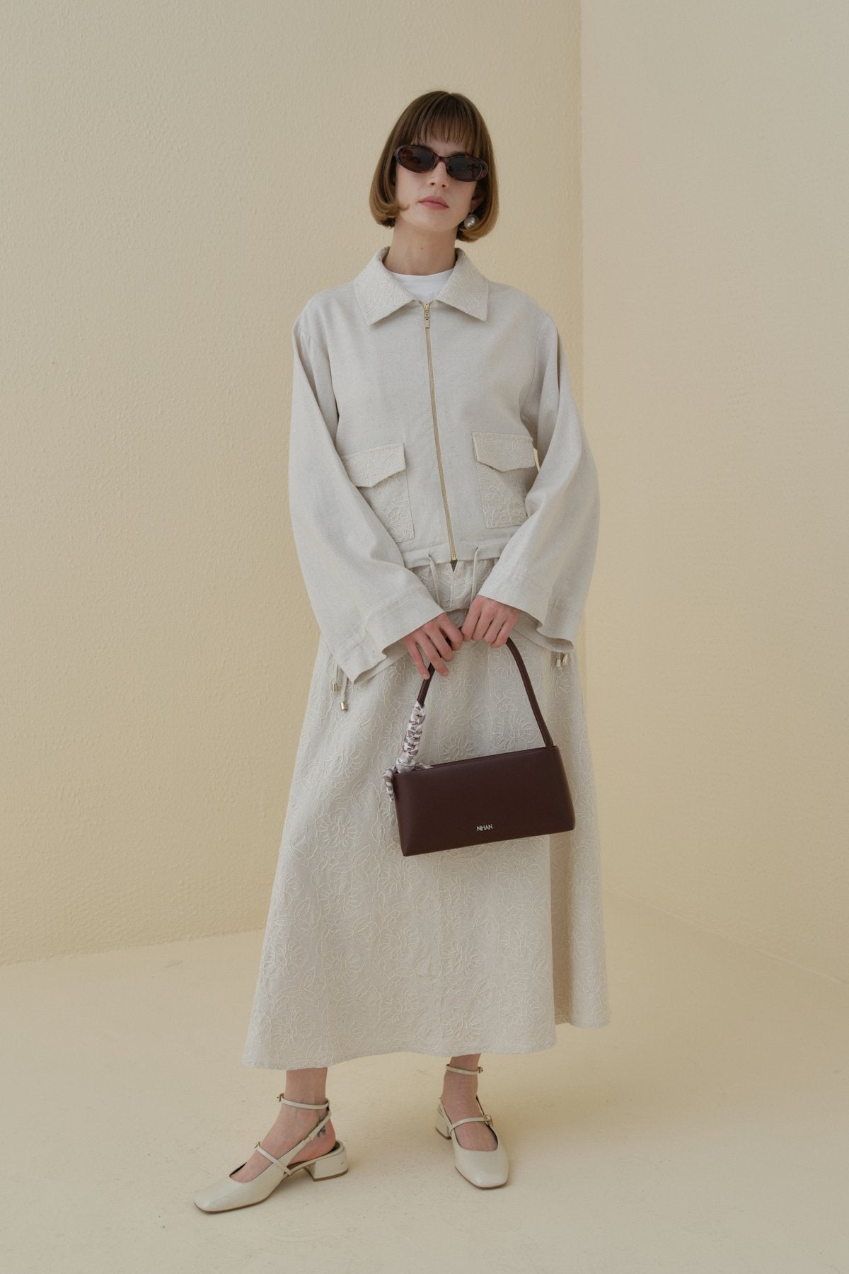 Skirt and Jacket Cotton Set - Beige