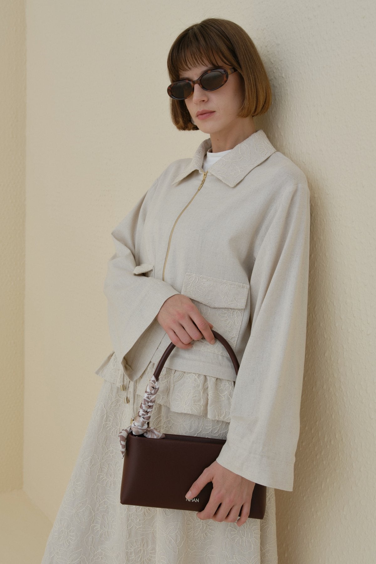 Skirt and Jacket Cotton Set - Beige