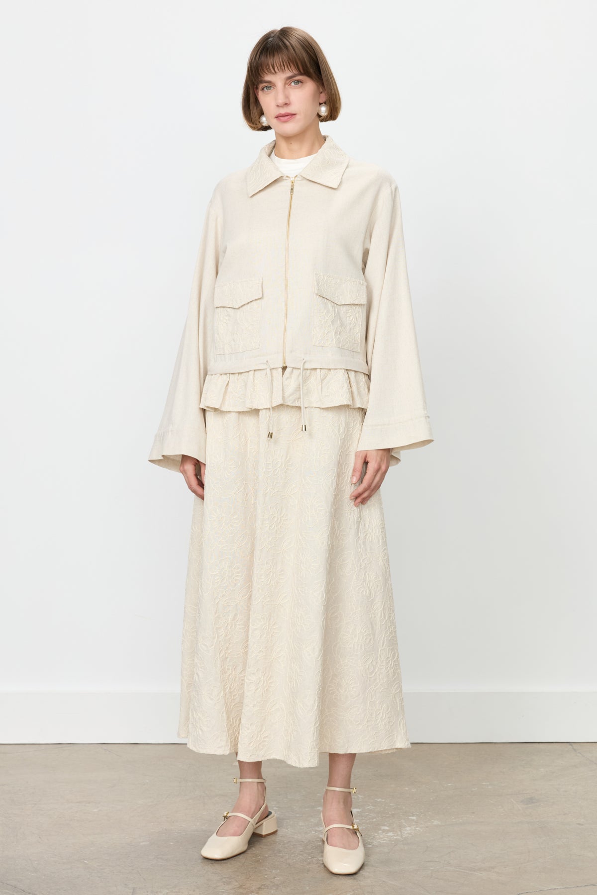 Skirt and Jacket Cotton Set - Beige