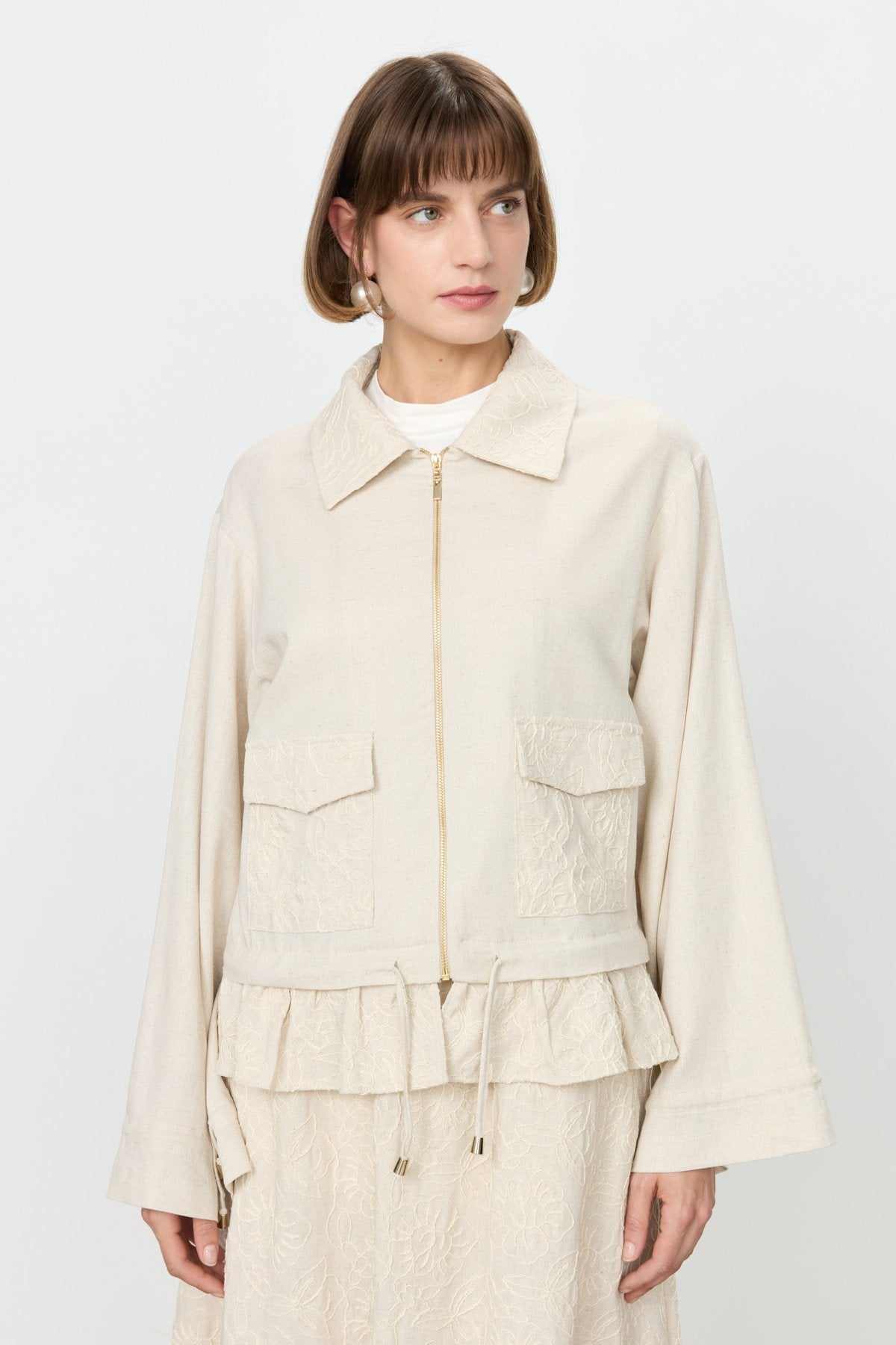 Skirt and Jacket Cotton Set - Beige