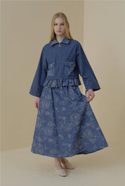 Skirt and Jacket Cotton Suit - Navy Blue
