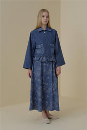 Skirt and Jacket Cotton Suit - Navy Blue