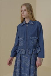 Skirt and Jacket Cotton Suit - Navy Blue