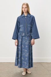 Skirt and Jacket Cotton Suit - Navy Blue