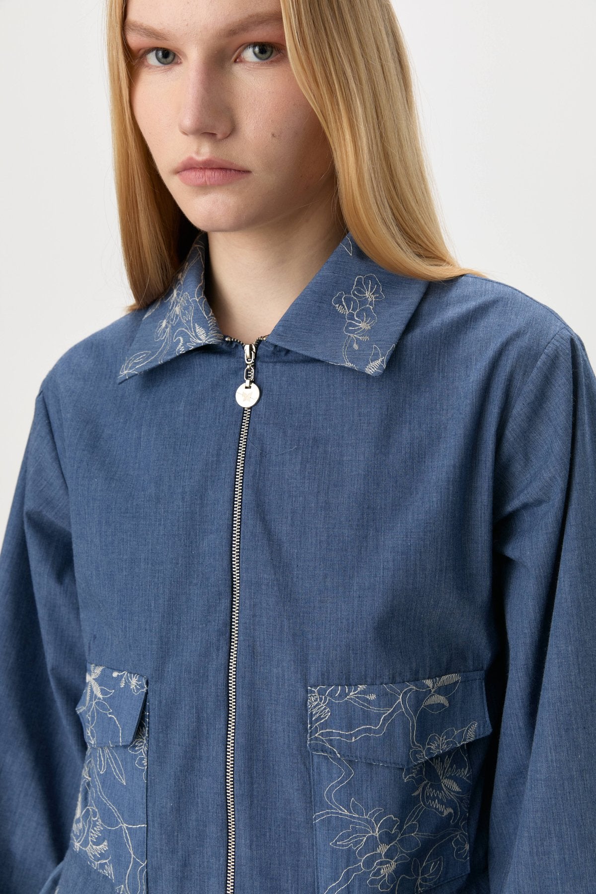 Skirt and Jacket Cotton Suit - Navy Blue