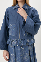 Skirt and Jacket Cotton Suit - Navy Blue