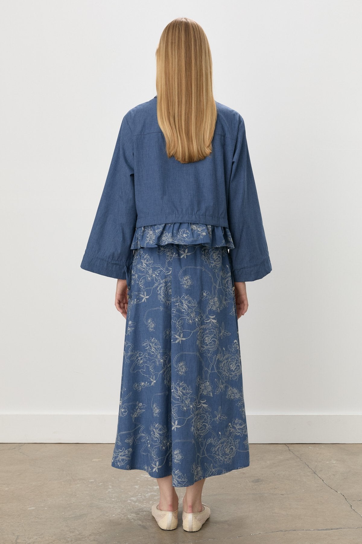 Skirt and Jacket Cotton Suit - Navy Blue