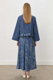Skirt and Jacket Cotton Suit - Navy Blue