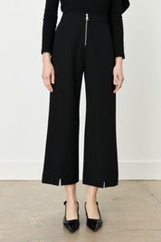 Fermuar Detaylı Bilek Boy Bol Viskon Pantolon - Siyah