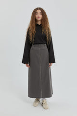 Denim Skirt with Zipper Detail - Grey