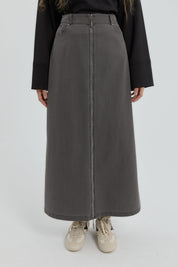 Denim Skirt with Zipper Detail - Grey