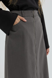 Denim Skirt with Zipper Detail - Grey