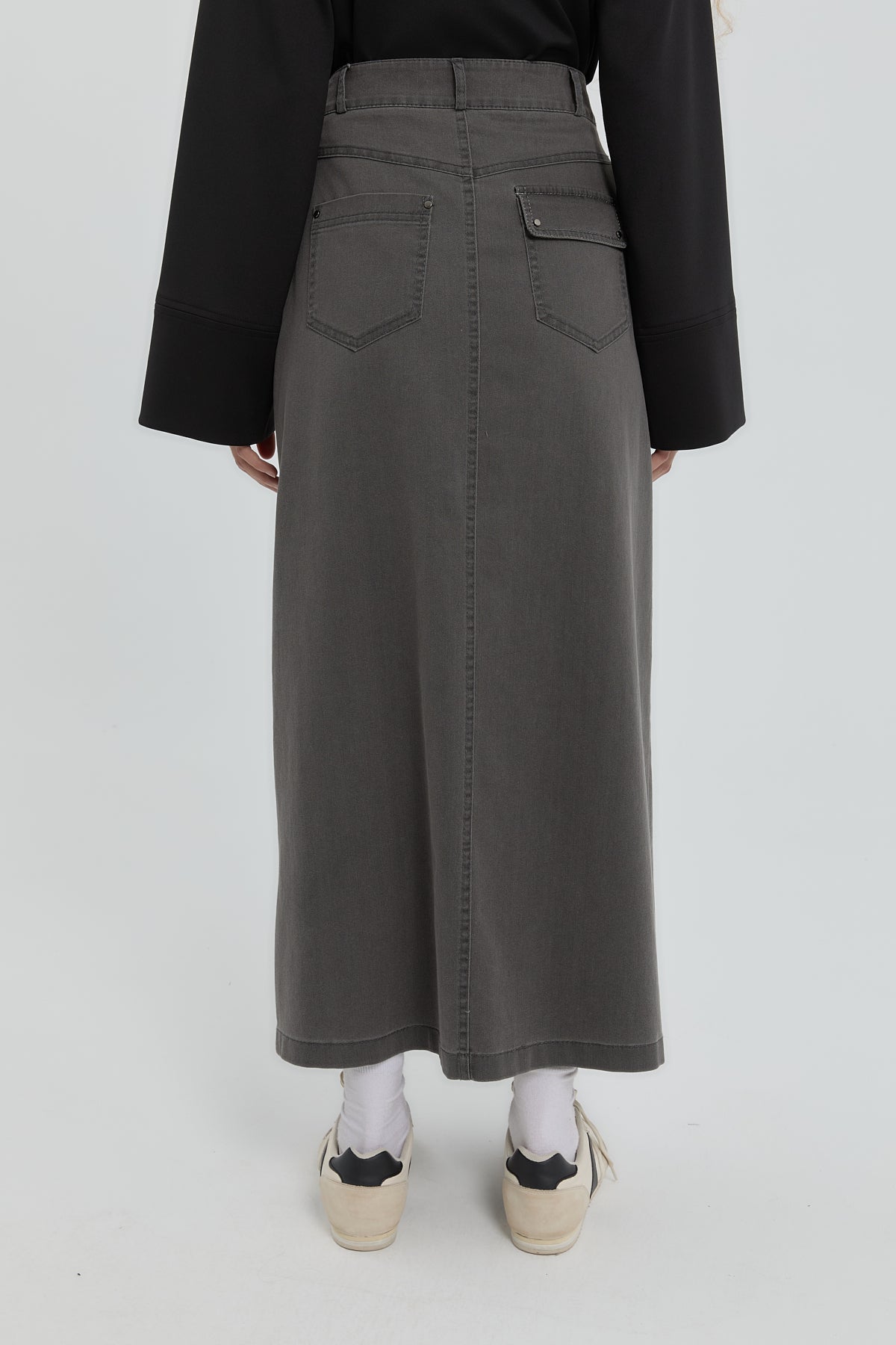 Denim Skirt with Zipper Detail - Grey