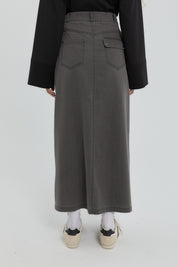 Denim Skirt with Zipper Detail - Grey