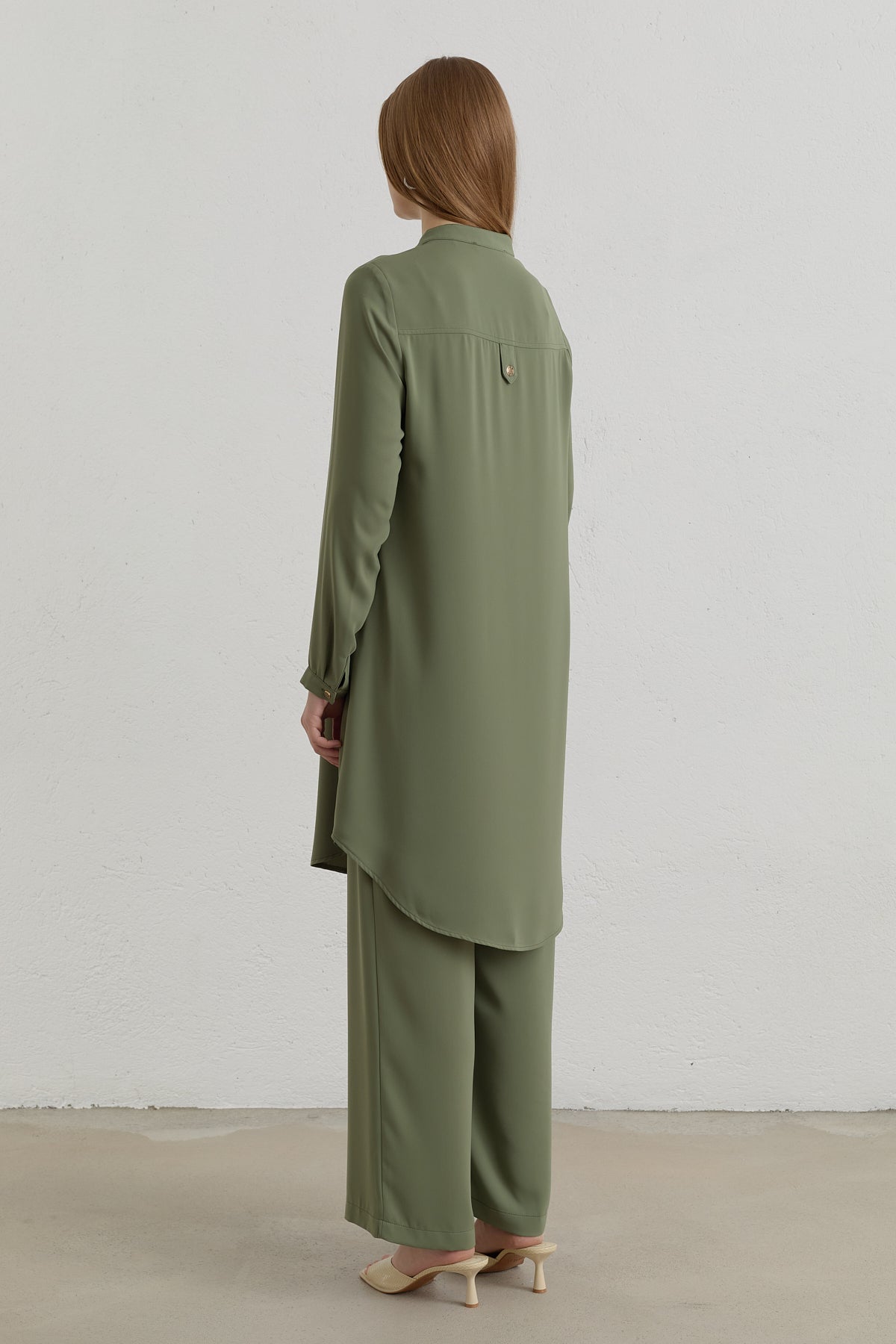 Mandarin Collar Basic Tunic with Zipper Detail - Green