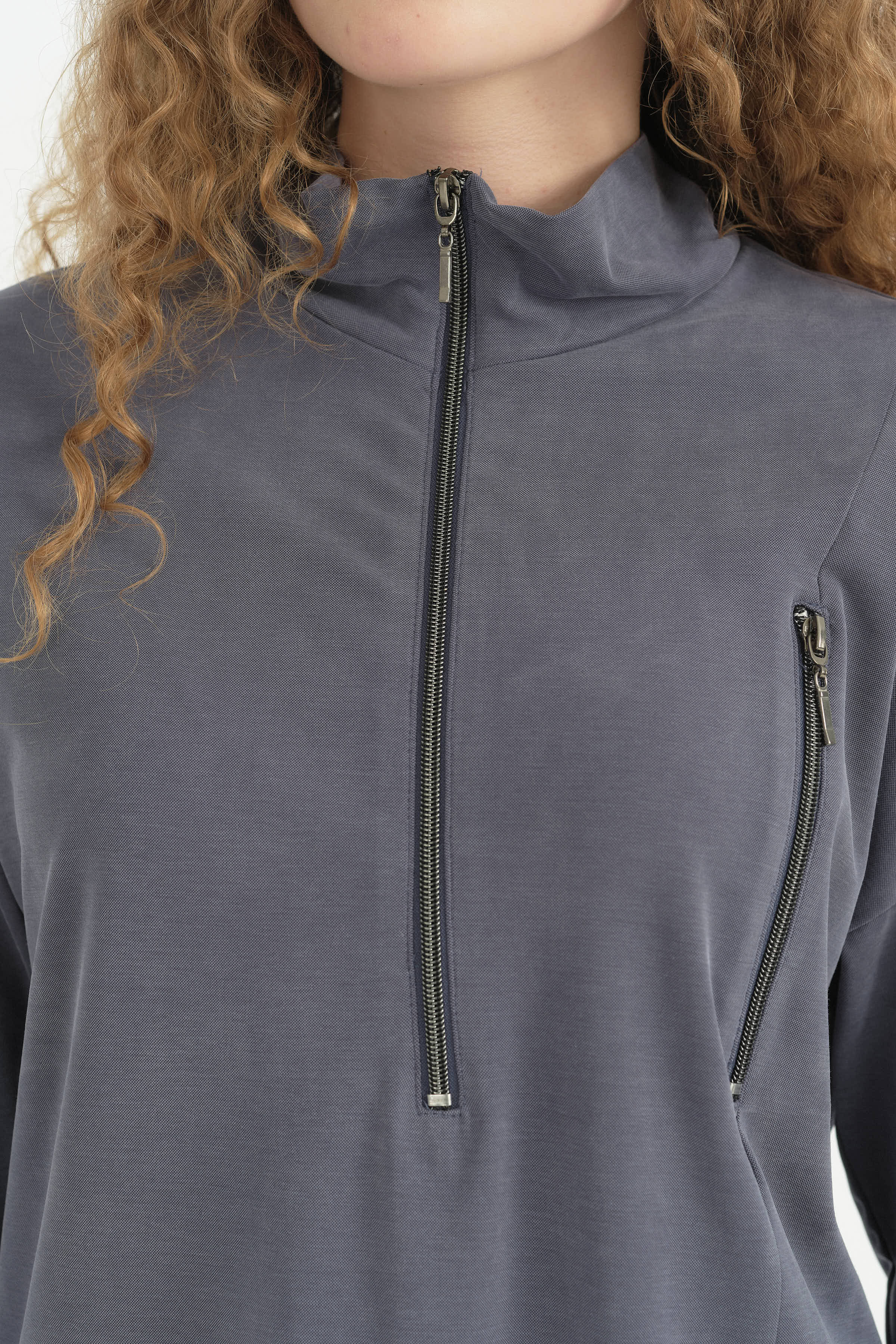 Fermuar Detaylı Oversize Pantolon Tunik Takım - İndigo