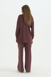 Fermuar Detaylı Oversize Pantolon Tunik Takım - Mürdüm