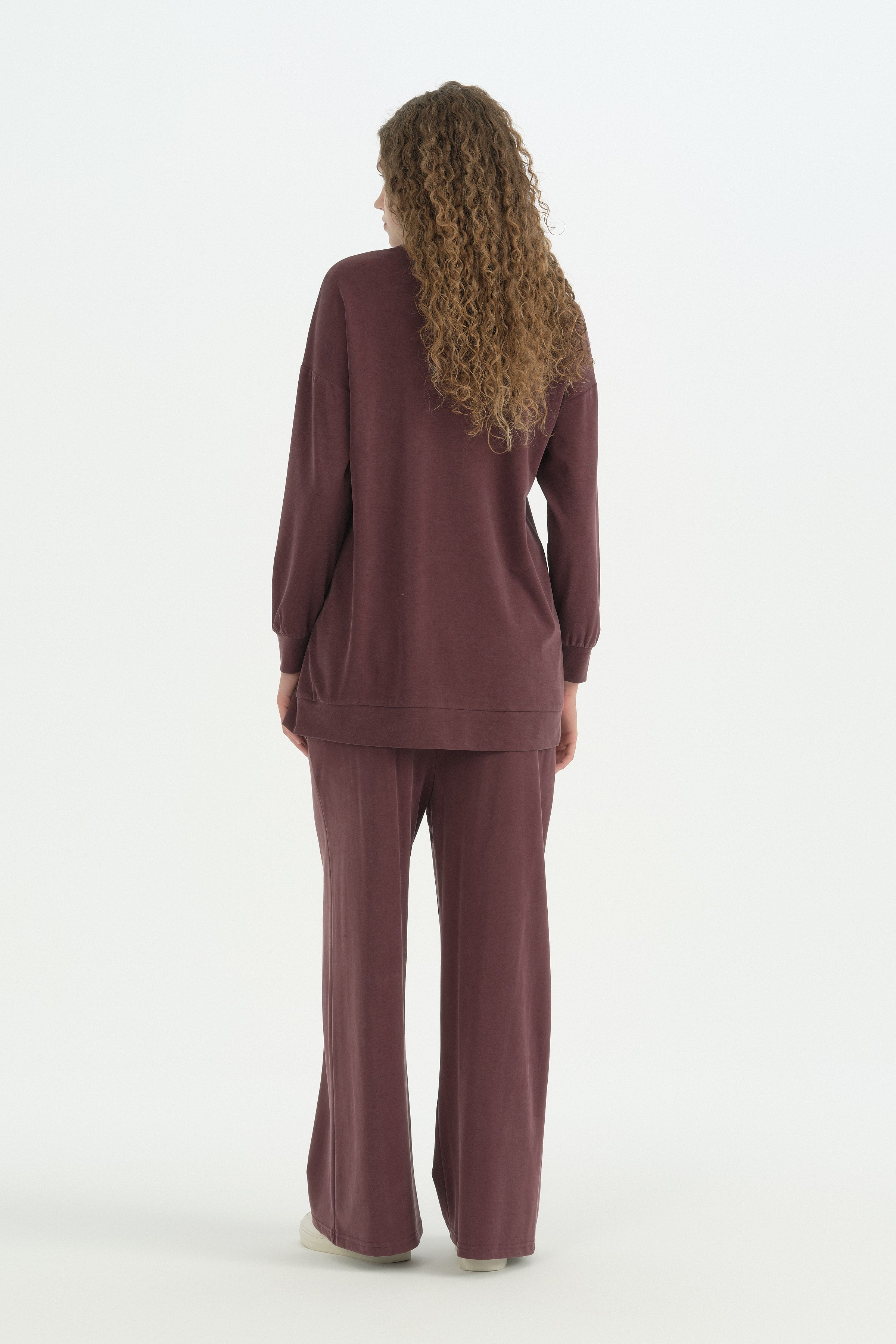 Fermuar Detaylı Oversize Pantolon Tunik Takım - Mürdüm
