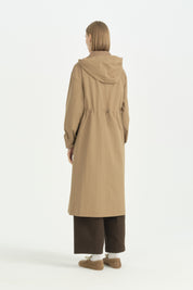 Fermuar Detaylı Oversize Spor Kap - Camel