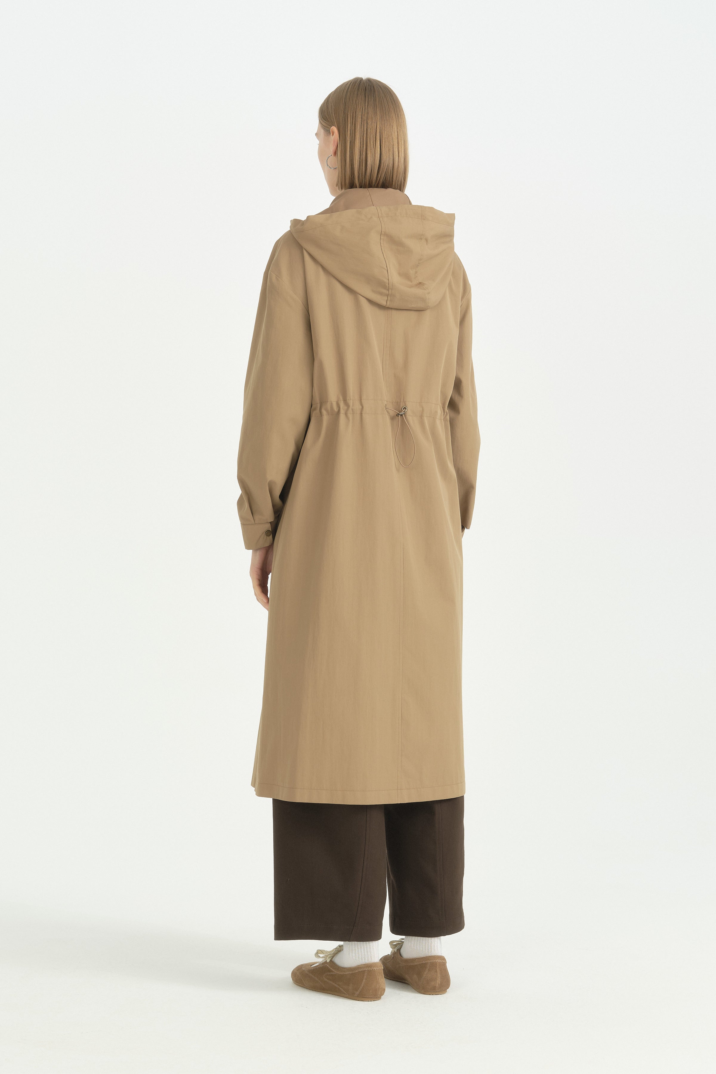 Fermuar Detaylı Oversize Spor Kap - Camel