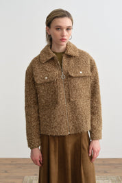 Short Cashmere Jacket with Zipper - Light Brown