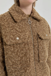 Short Cashmere Jacket with Zipper - Light Brown