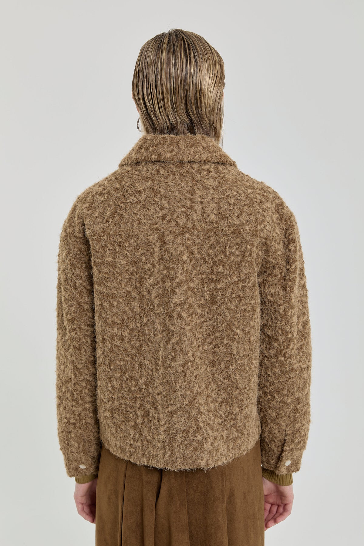 Short Cashmere Jacket with Zipper - Light Brown