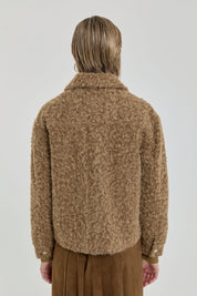 Short Cashmere Jacket with Zipper - Light Brown
