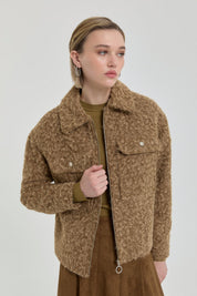 Short Cashmere Jacket with Zipper - Light Brown