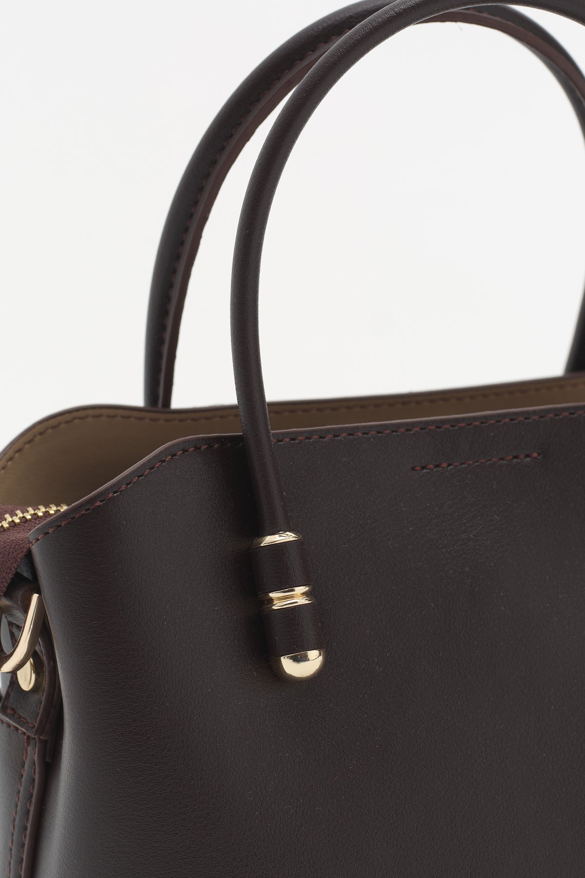 Fermuarlı Satchel Çanta - Kahve