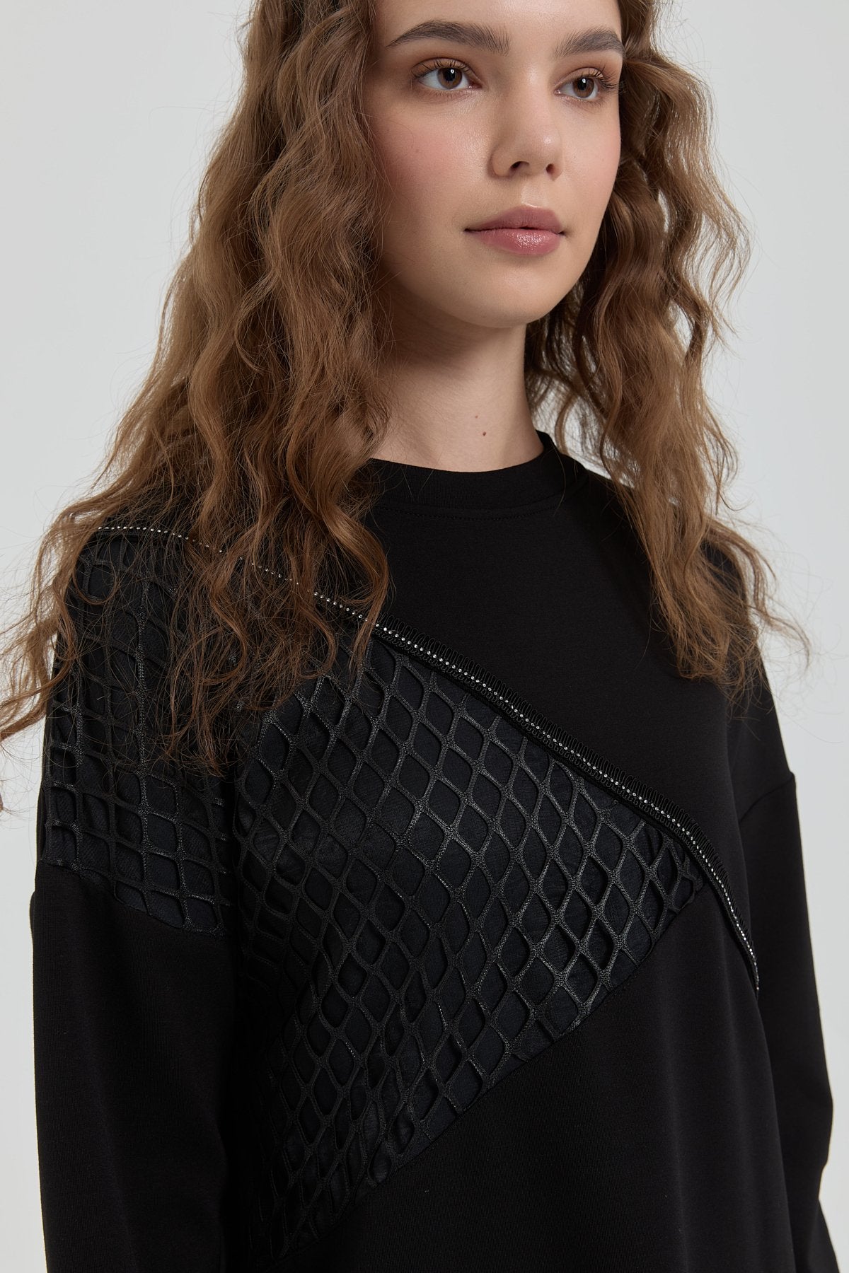 File Trimmed Knitted Tunic - Black