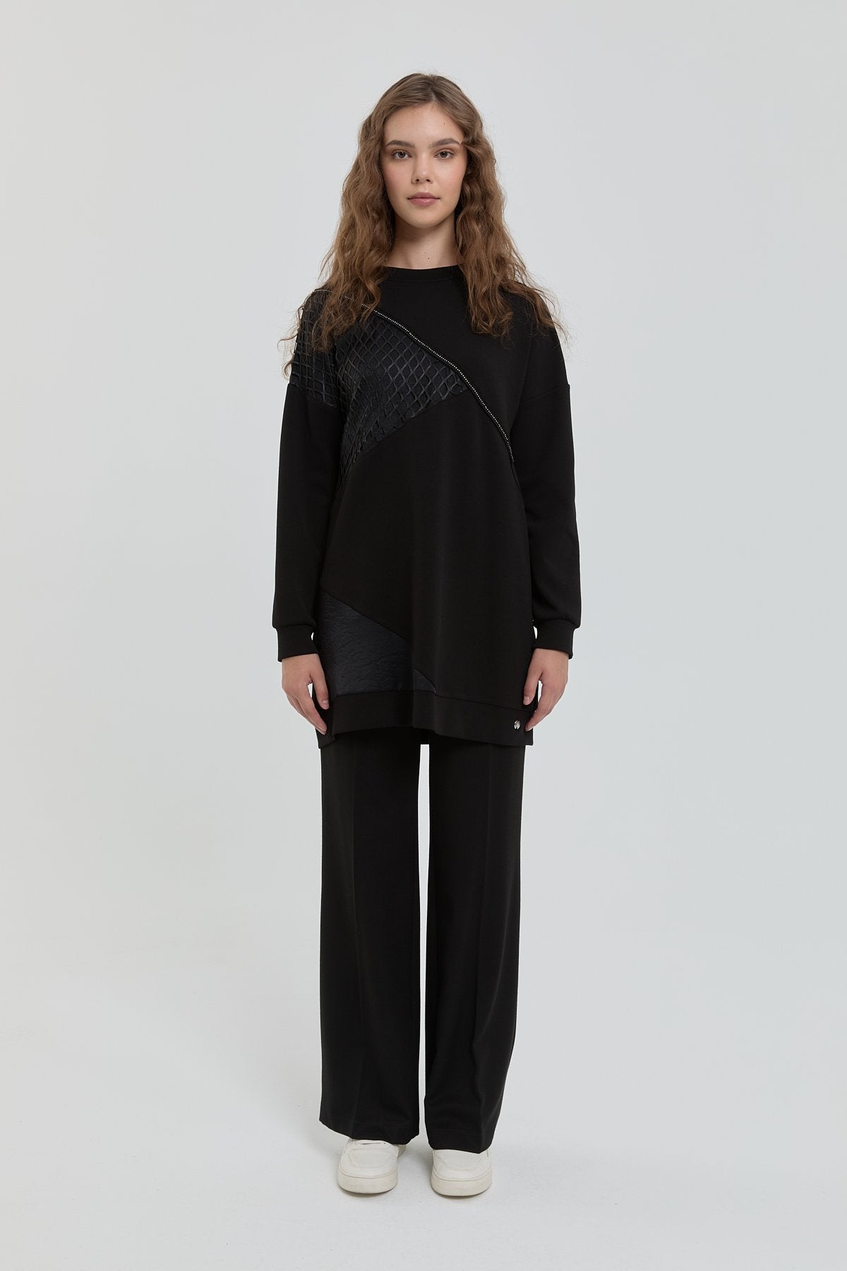 File Trimmed Knitted Tunic - Black