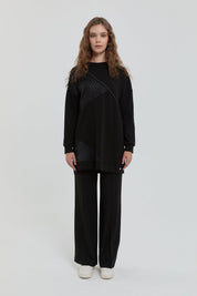 File Trimmed Knitted Tunic - Black