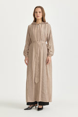 Mesh Fabric Mixed Hooded Rayon Cardigan - Beige