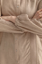 File ve Taş Aksesuar Detaylı Rayon Pantolon Tunik Takım - Bej