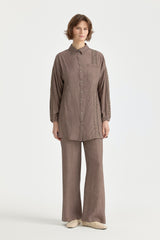 Rayon Tunic Set with Elephant and Stone Accessory Detail - Coffee