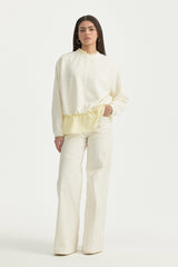 Ruffled Detail Knitted Modal Blend Blouse - Yellow