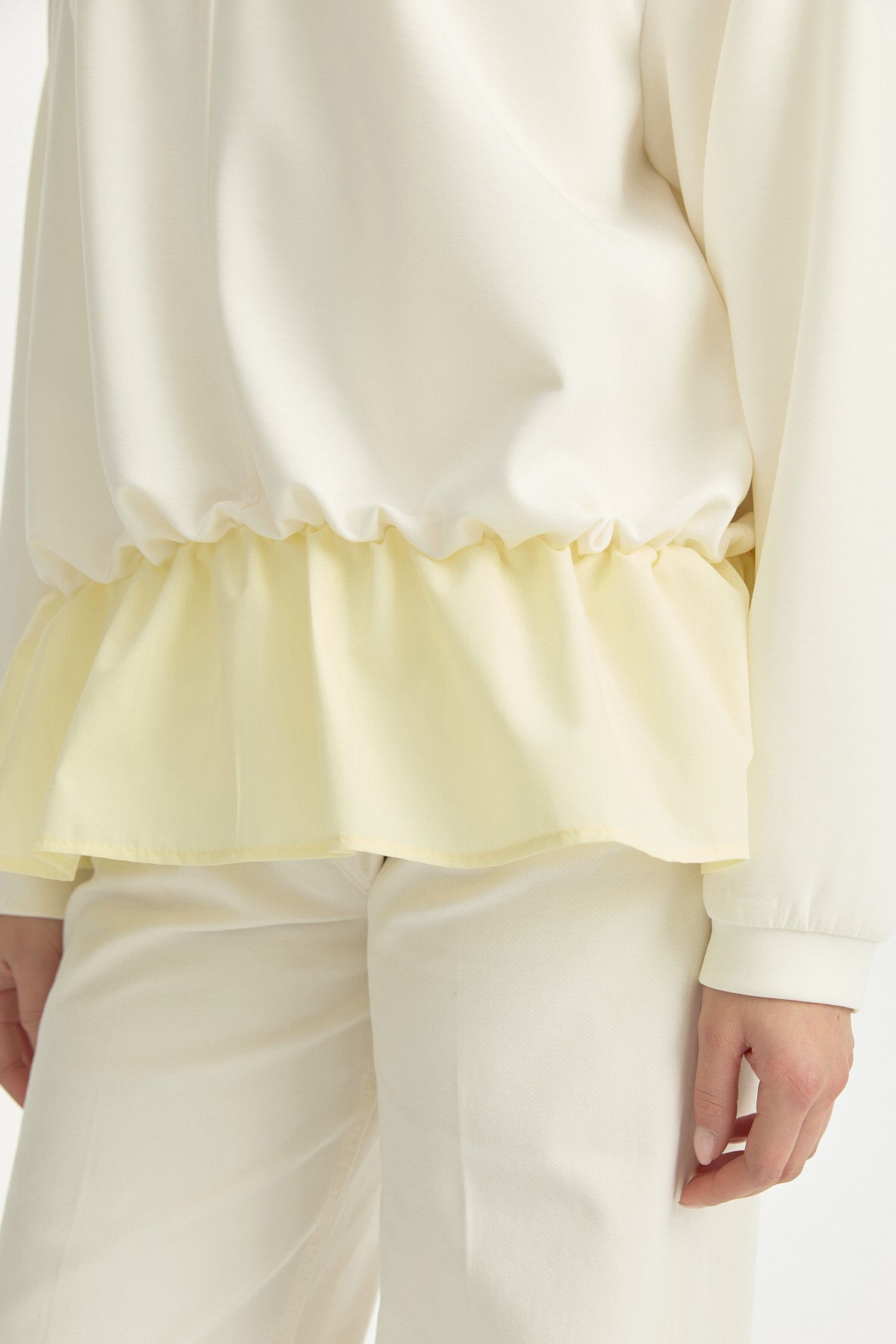 Ruffled Detail Knitted Modal Blend Blouse - Yellow