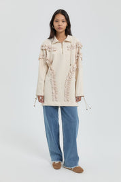 Fırfır Detaylı Sweat - Krem