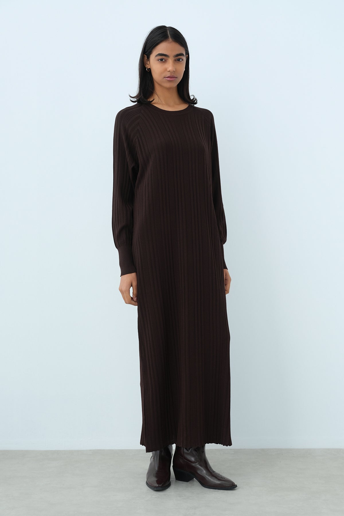 Ribbed Rayon Dress - Coffee