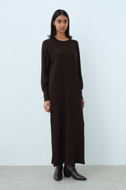 Ribbed Rayon Dress - Coffee