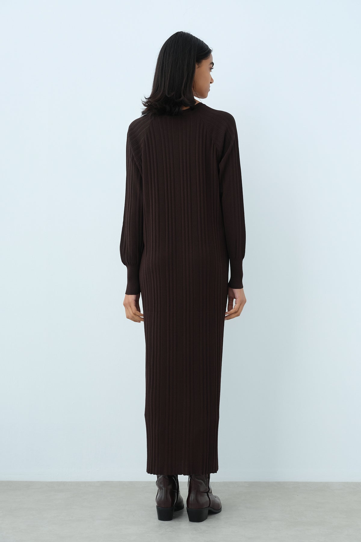 Ribbed Rayon Dress - Coffee