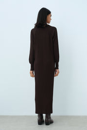 Ribbed Rayon Dress - Coffee